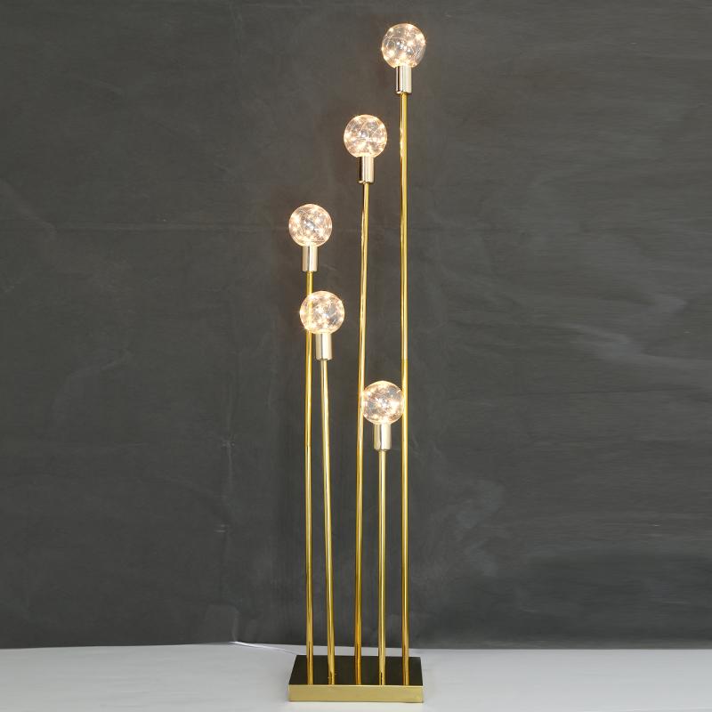 Reed Ceiling Light with 5 Dragon Ball Bubble Heads, Gold Pull-Tail Design, Ornament for Wedding or Lobby Decor.