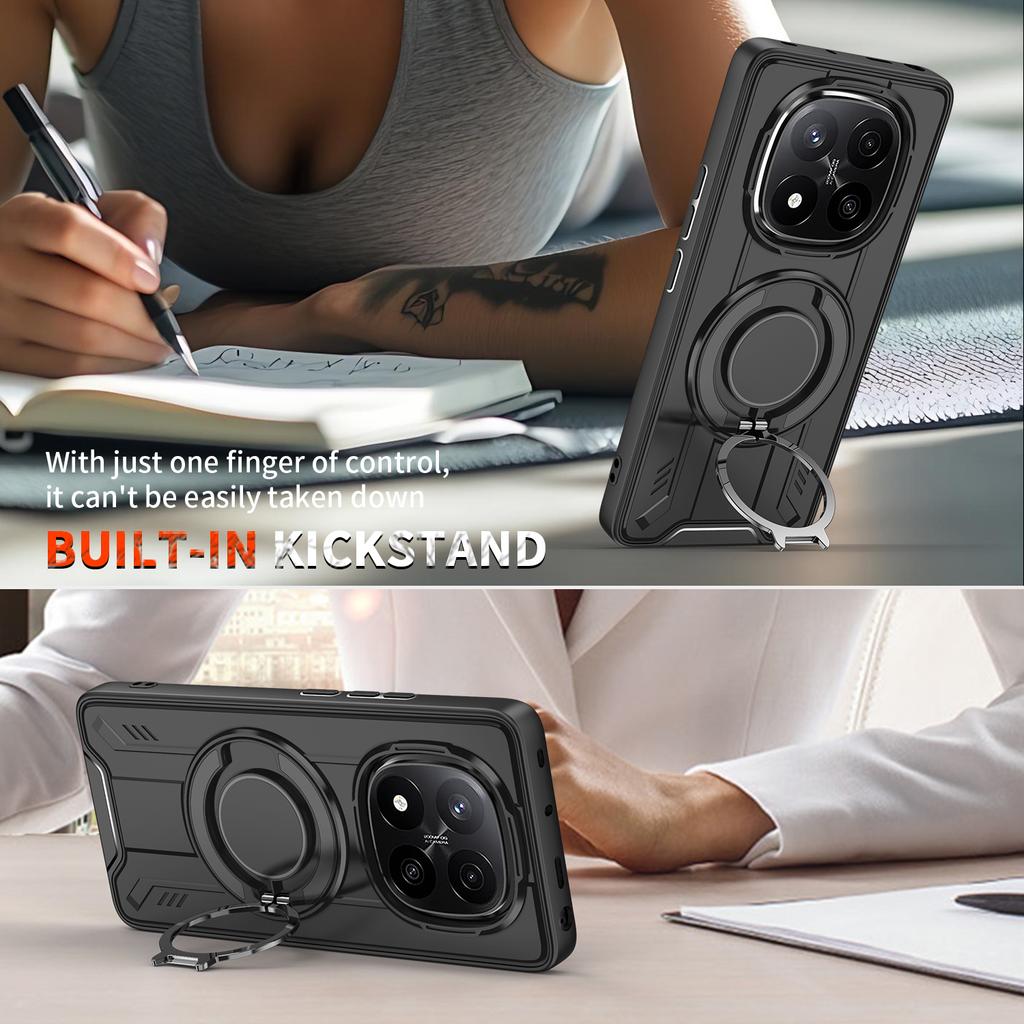 For Xiaomi Redmi Note 14 Pro 5G Case Compatible with MagSafe Rotating Ring Kickstand PC+TPU Shockproof Phone Cover