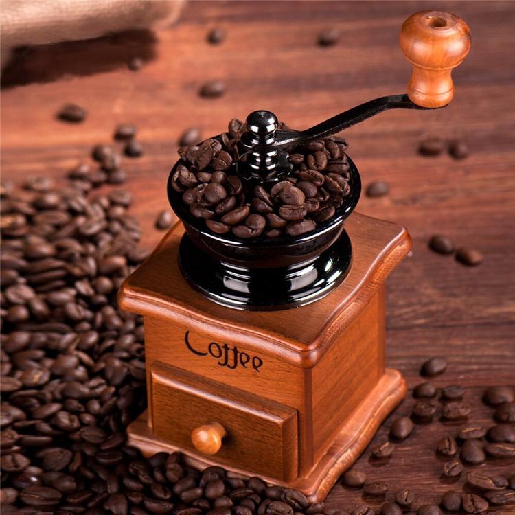 Retro Manual Coffee Grinder Stainless Steel Coffee Grinder Mill With Coffee Cleaning Brush Wood Design Coffee Machine