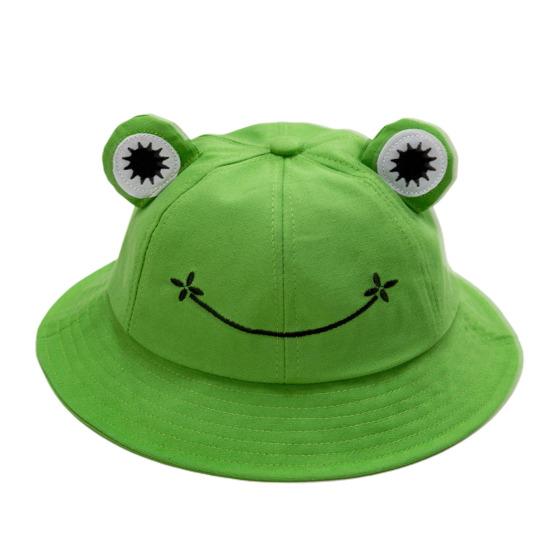 

Adult Kids Bucket Hat Cute Frog Anti Sun Wide Brim Foldable Fisherman Cap for Outdoor Adult зелёный