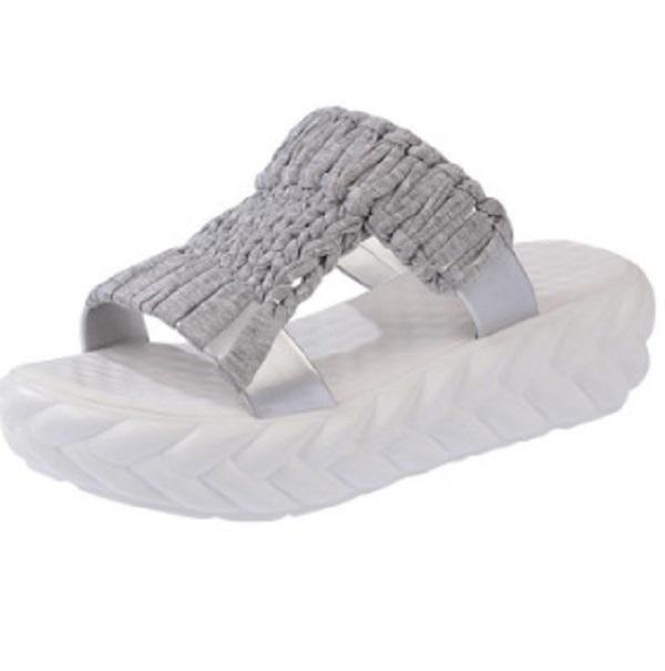 Large Thick Soled Lightweight Woven Slippers for Women's Casual Yarn Round Headed Roman Sandals