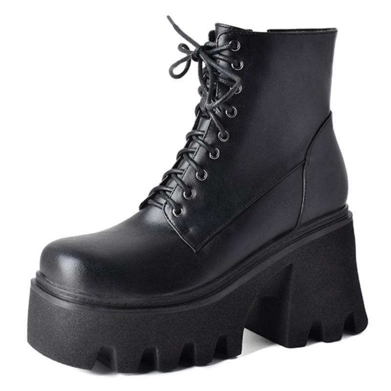 

Women s Ankle Boots Platform Gothic Punk Heels Short Motorcyle Boot For Women Lace-up Black White Winter Shoes Female Waterproof 39 чорний