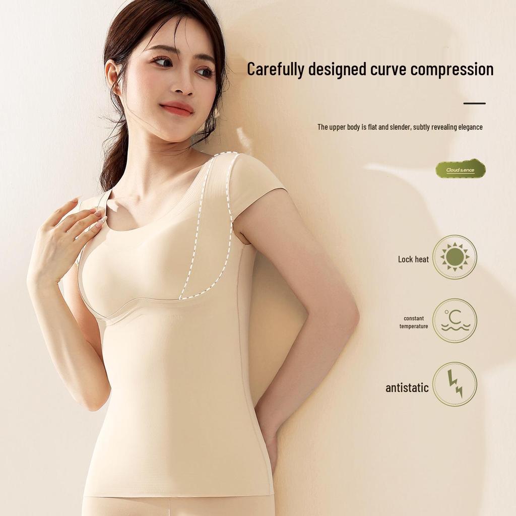 Women's Fleece-Lined Temperature-Control Set: Shaping Autumn Base Layer, No-Bra Needed.