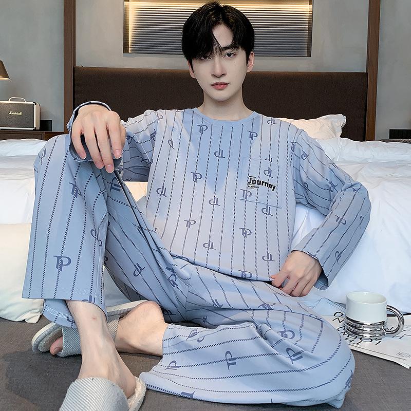 

Мужской осенний хлопковый пижамный комплект с длинным рукавом - Повседневный, Свободного кроя, Большого размера, Можно носить на улице XL (170-175CM, 125-145 pounds)