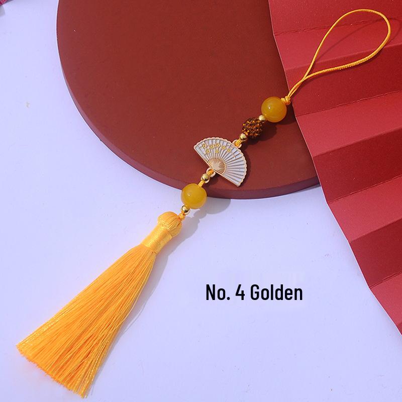 Ancient Style White Tassel Fan Pendant for Hanfu/Qipao Lapel or Phone
