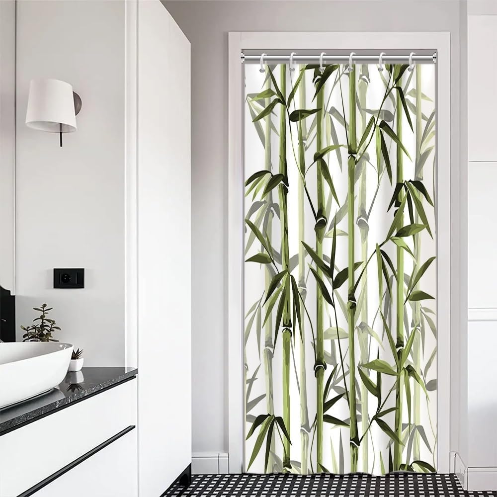 Green Bamboo Shower Curtain Bamboo 3D Printed Outdoor Bathroom Curtain Japanese Asian Zen Spa Spring Botanical Waterproof Fabric