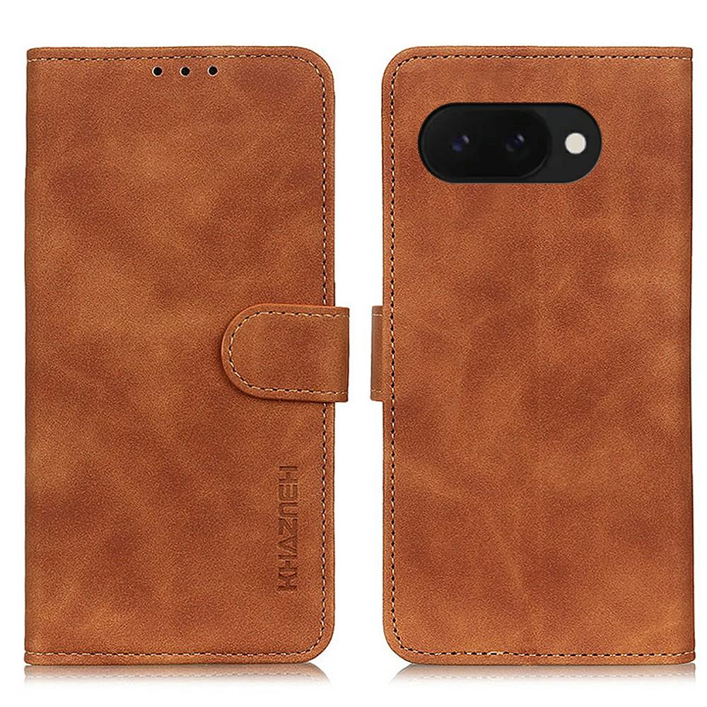 

KHAZNEH For Google Pixel 9a Case PU Leather Retro Texture Phone Cover Brown