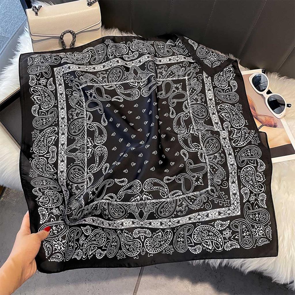 Luxury Square Scarf For Women Elegant Ladies Hijab Retro Print Neckerchief Bandanas Summer Soft Stain Faux Silk Scarves Shawl