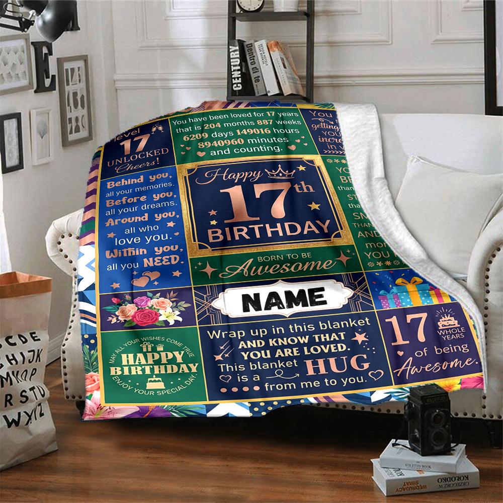 Happy 17Th Birthday Celebration Customize Your Name Blankets Are Warm Soft Blankets Perfect For Naps Sofas And Relaxation They Also Make Great
