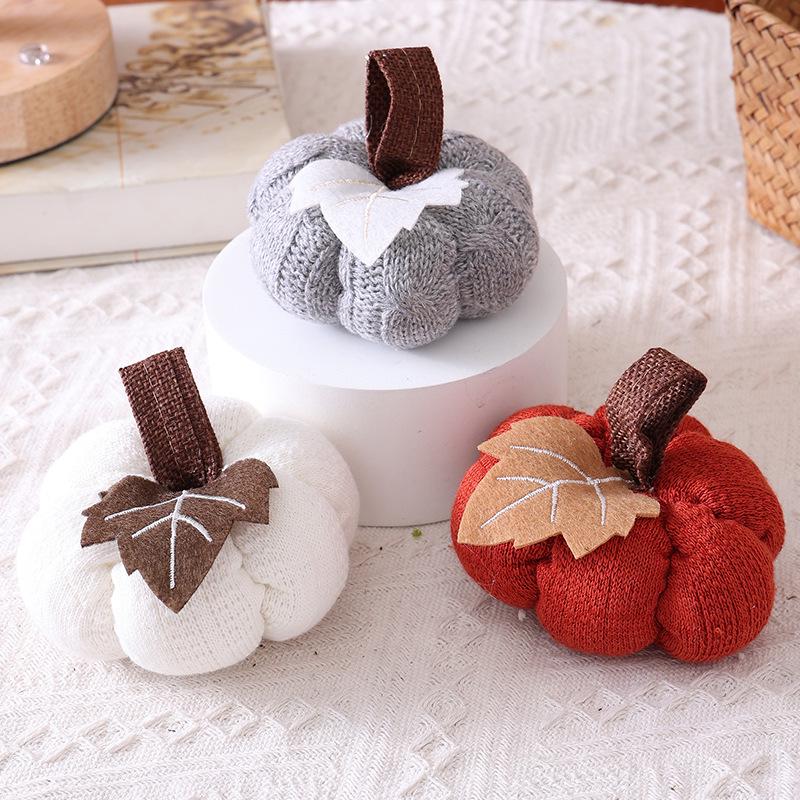 Harvest Festival Decor: Knitted Orange Pumpkin Ornaments for Window Displays & Thanksgiving Scenes