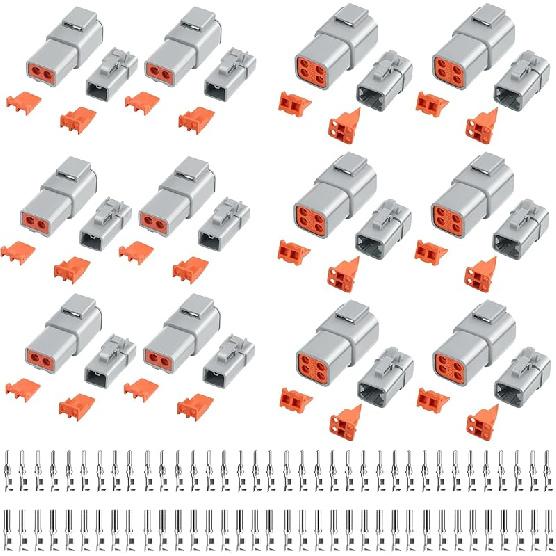 32 PCS Deutsch DTP Connector Kit 2 Pin Automotive Waterproof Connectors 4 Sets With Size 12 Stamped Contacts Gauge 14-12 AWG Wire Size,25A