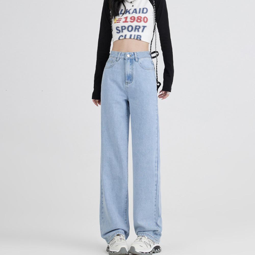 Casual versatile wide-leg jeans women's autumn and winter new temperament fashionable high-waisted and thin straight floor pants