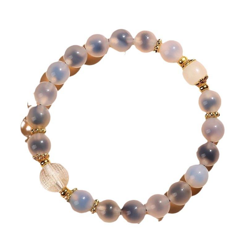 Sugar Heart Agate Bracelet, Single-loop Carved White Crystal Bracelet, Auspicious Gift, Zodiac Agate Bracelet for Men and Women Born In the Year of