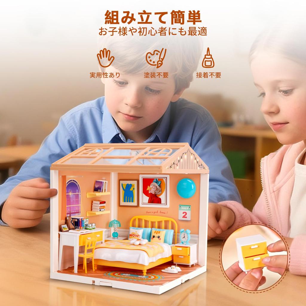 Hallisun DIY Miniature House Plastic Dollhouse with Furniture Toy Dollhouse with Light Dustproof Cover and 3D Craft Assembly Toy for Kids Ages and