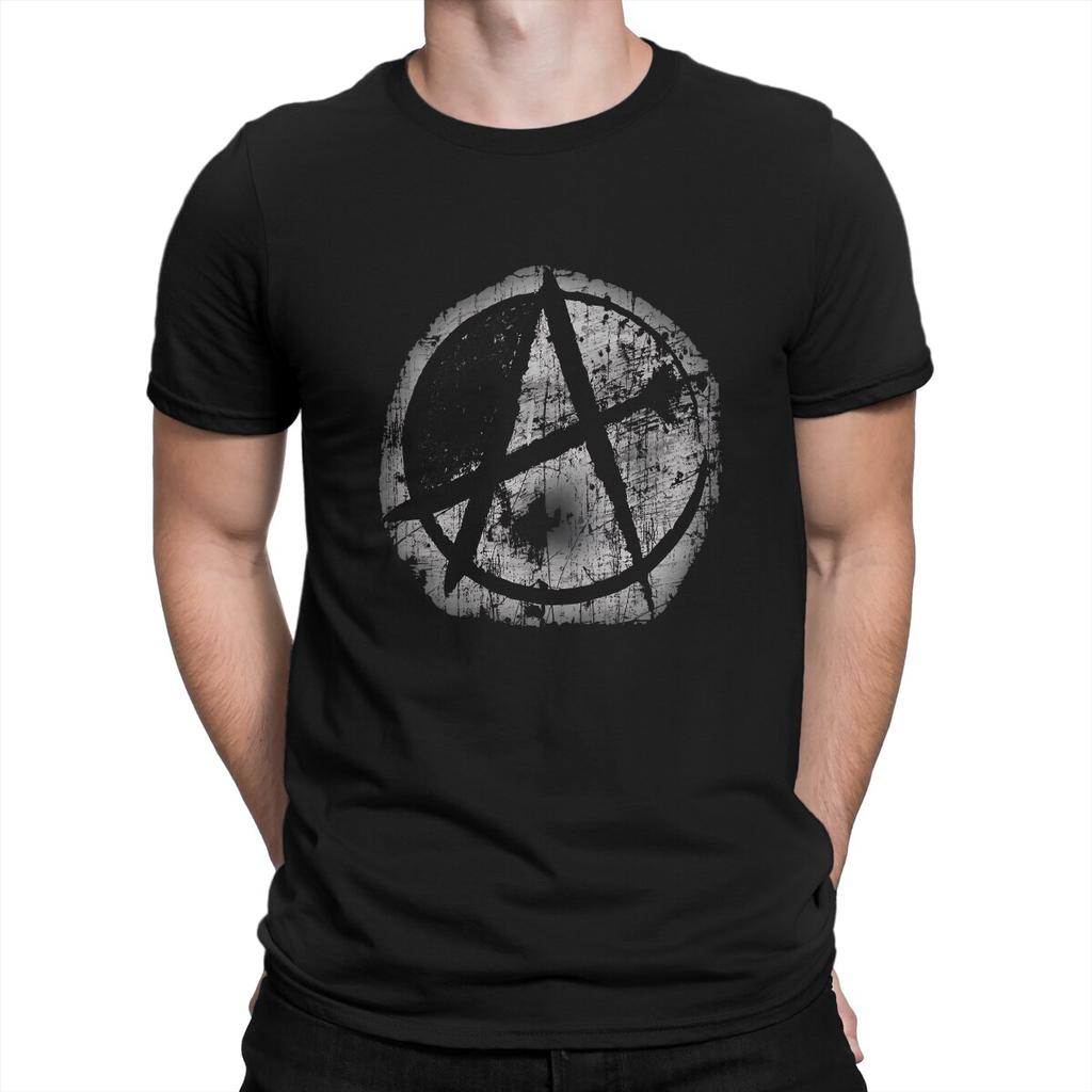 Anarchy Anarchist Symbols Distressed Stencil Sprayed Graffiti Style T Shirt Grunge Men Tees Summer Clothing Polyester ONeck