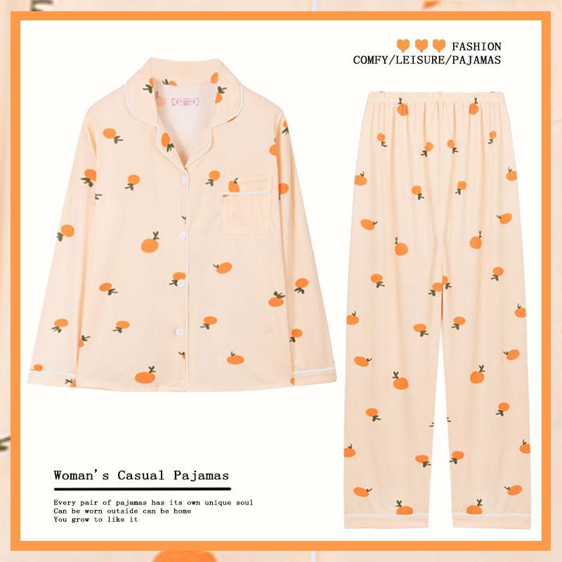 Spring And Autumn Pajamas Women'S Cardigan Long-Sleeved Trousers Korean Girls' Simple Cartoon Loungewear Suit Can Be Worn Outside