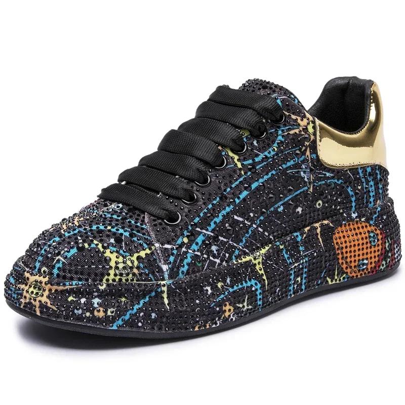 Sneakers Women's Big Size  New Color Rhinestone Fashion Women Loafers Platform Fashion Shiny Women's Shoes Graffiti Rhinestone