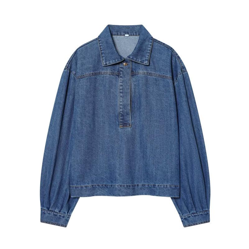 

2026 Spring European & American Fashion Simple Versatile Denim Pullover Shirt M синий