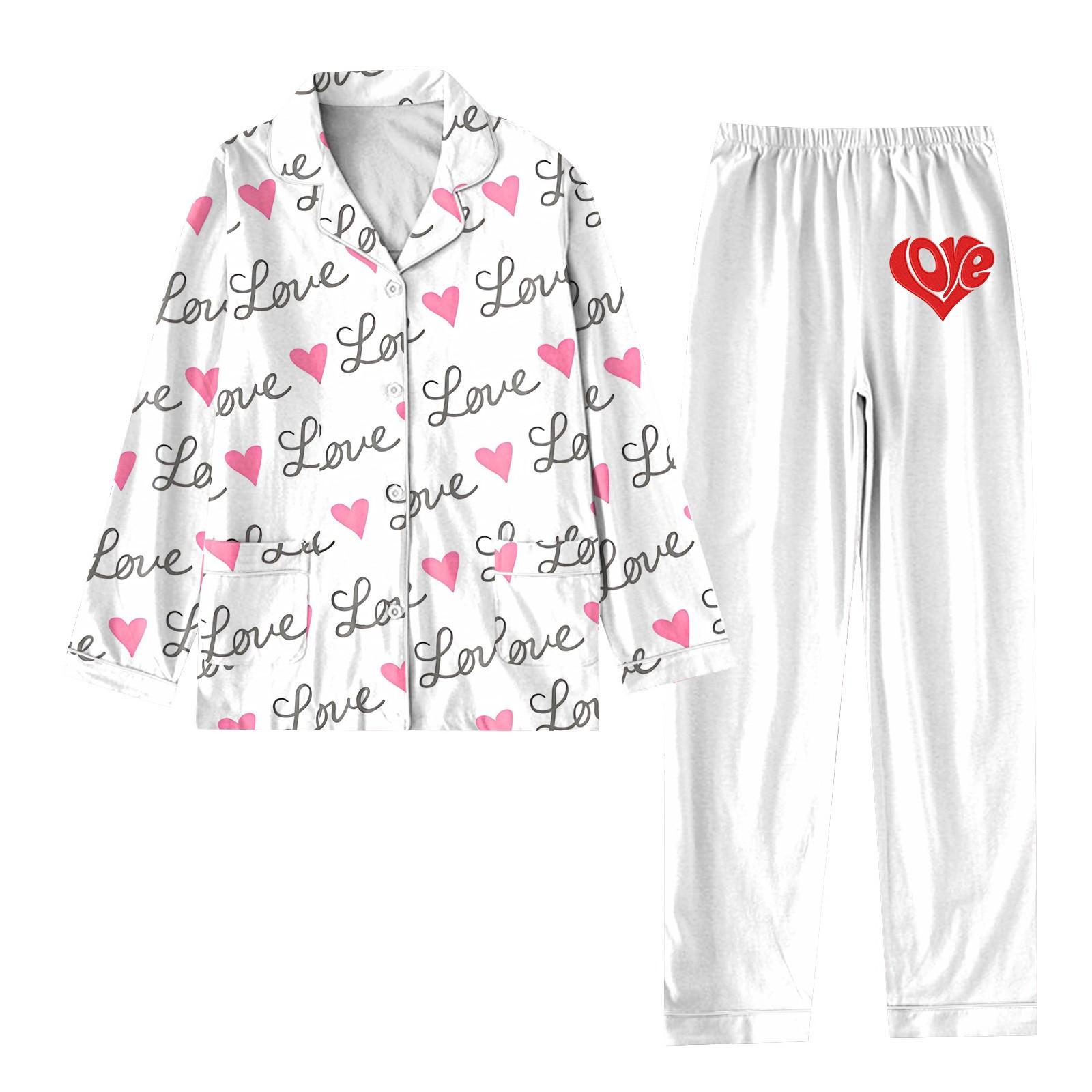 

Женский костюм из 2 предметов с принтом, топ на пуговицах с длинными рукавами, широкие брюки, комплект, пижамный домашний повседневный костюм XL белый