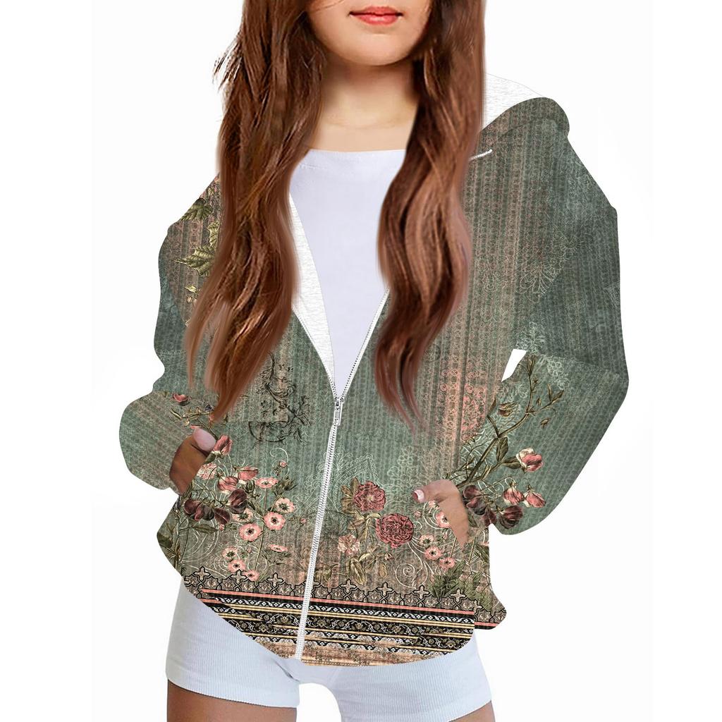Children Girls And Boys Fashion Jacket Casual Printed Long-sleeved Hooded Cardigan Sweatshirts