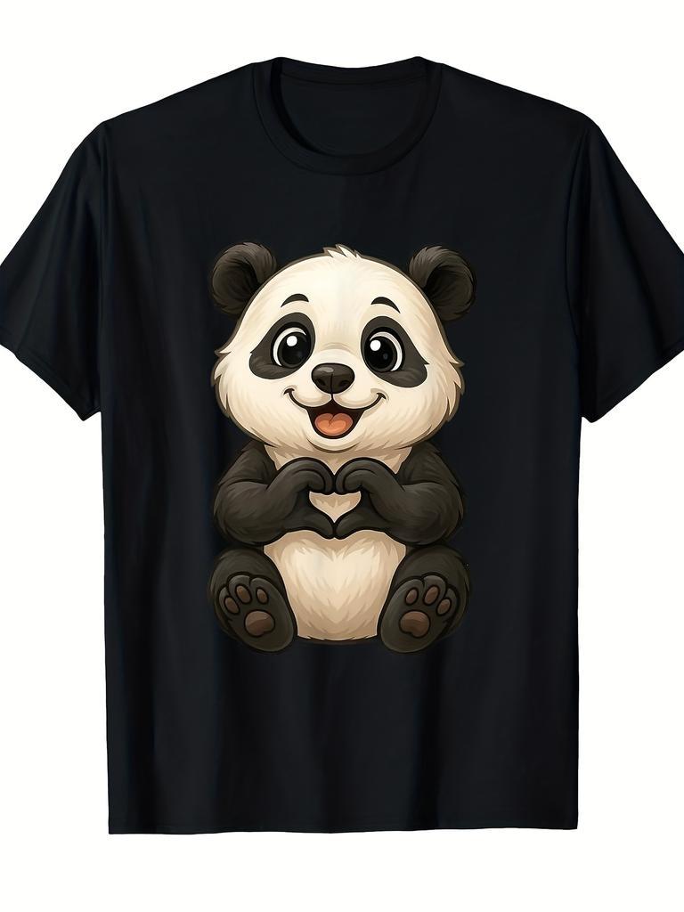 Adorable Retro for Panda Bear T-Shirt Featuring a Heart Design - Stylish Graphic Tee for Streetwear, Comfortable Round Neck Casual Top for Panda Enthu