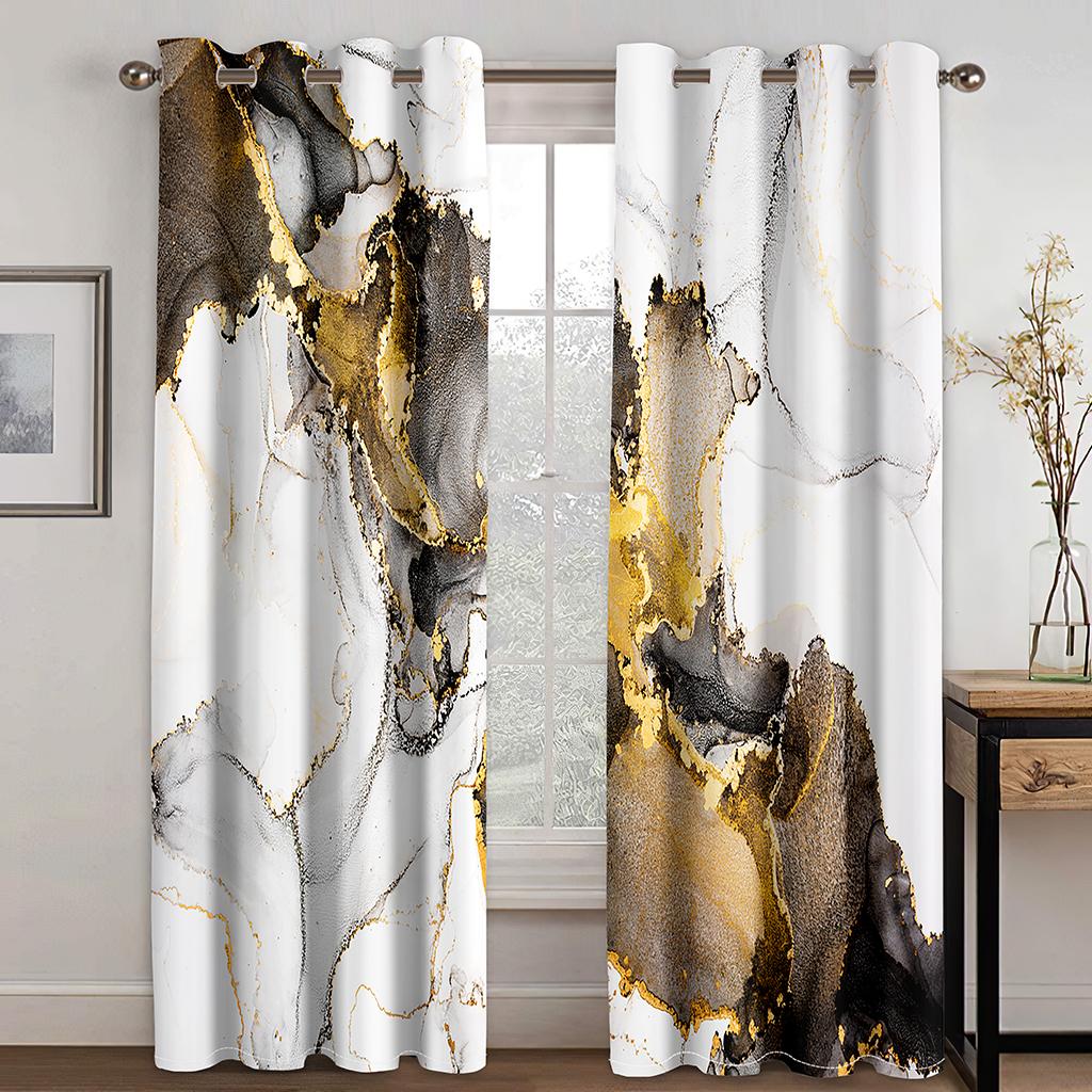 Luxury Dali Golden Texture Shade Curtains 2 Panels Modern Minimalist Style Home Curtains Living Room Bedroom Decor Curtains