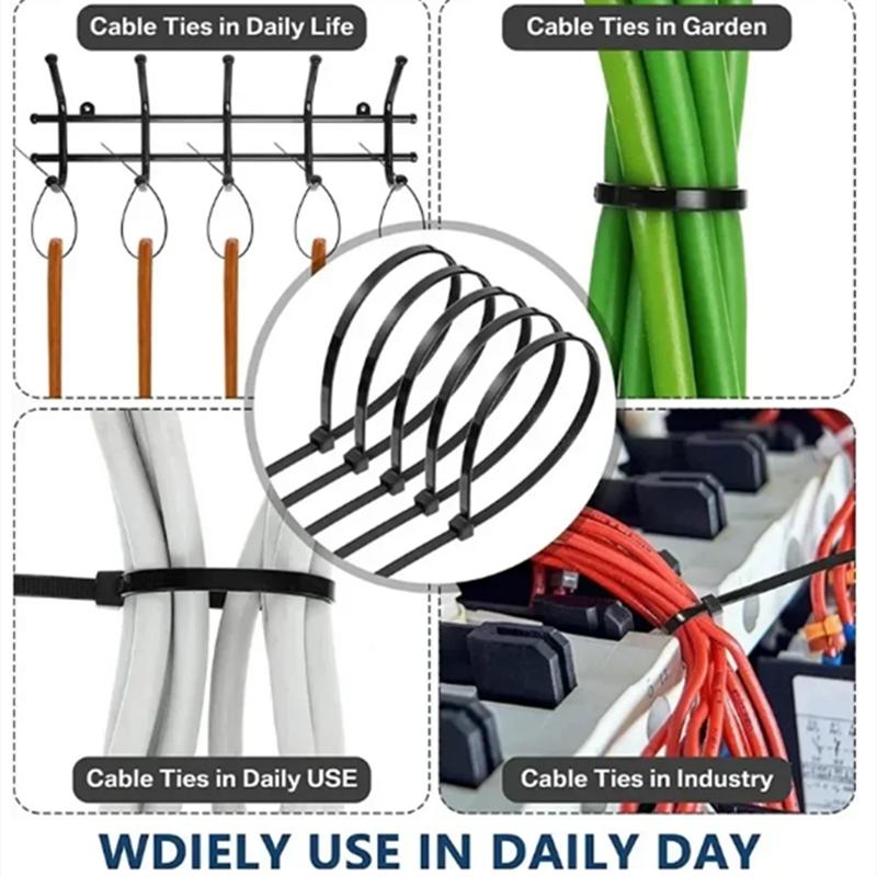100Pcs Nylon Cable Ties Self-locking Cord Ties Straps Adjustable Cables Fastening Loop Home Office Wire Zip Ties