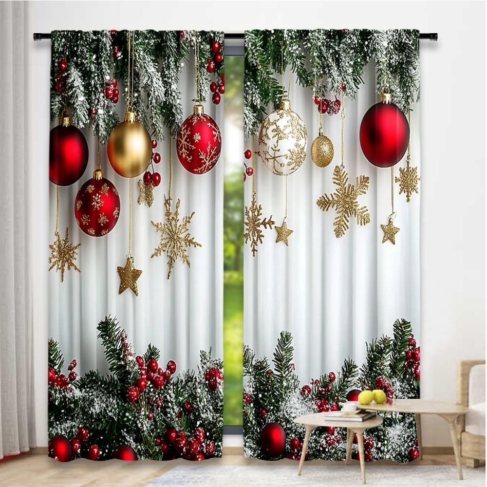 Set Of 2 Flat Printing Fashionable Christmas Curtains Digital Printed Polyester Drapes Non Fading Festive Use Curtain