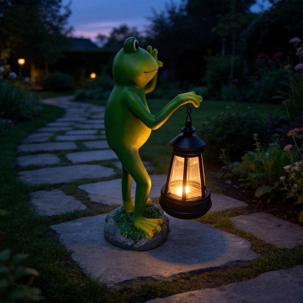 Solar Powered Solar Frog Lantern LED Light Animal Figurine Solar Garden Statue Waterproof Resin Pathway Decor