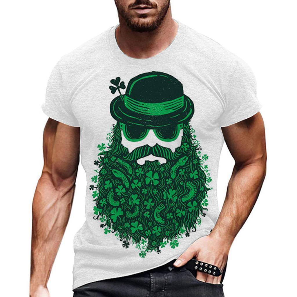 Summer Round Neck 3D St. Patrick's Day Green Printed Top Fashionable Casual Short Sleeved Men's T-shirts