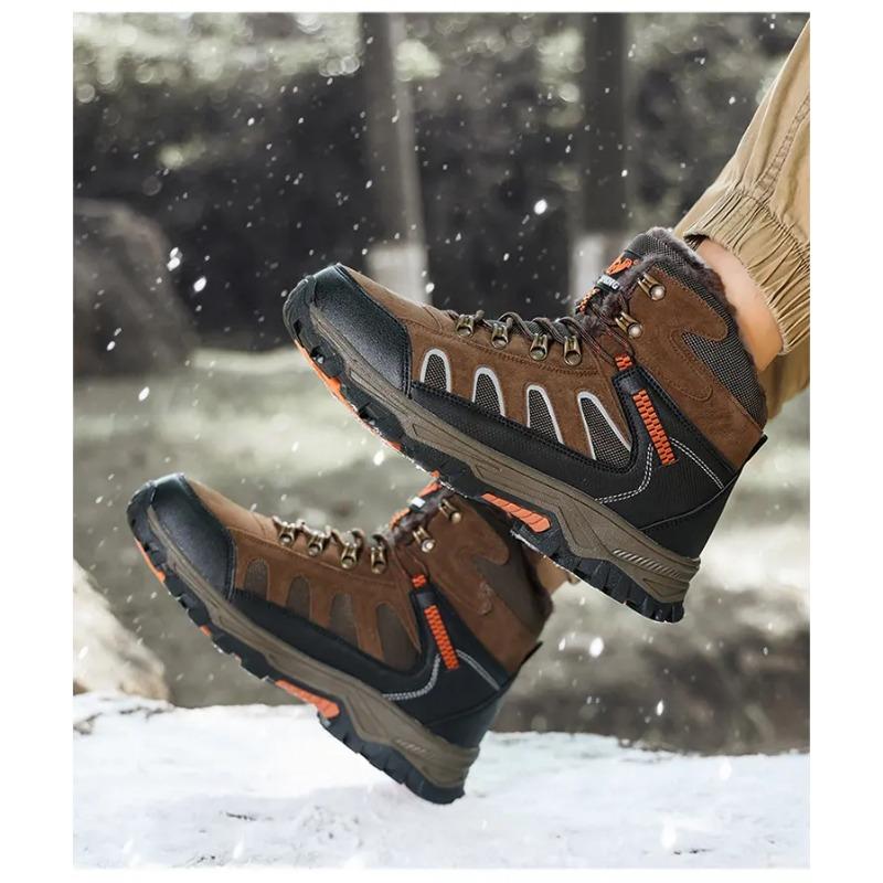 Men's Fleece-Lined Winter Snow Boots Non-Slip Waterproof Outdoor Hiking Boots Casual Shoes