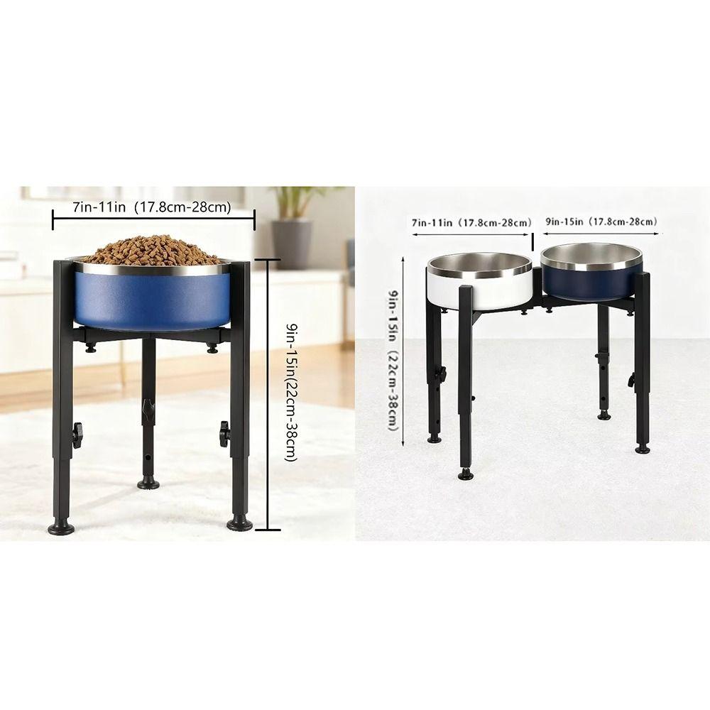 Wrought Iron Dog Bowl Stand Adjustable Width Single/Double Bowls Pet Feeder Rack Protect Cervical Spine Non-slip