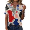 Women's Casual Floral Print V-Neck Short Sleeve T-Shirt Top with Decorative Buttons for Everyday Wear