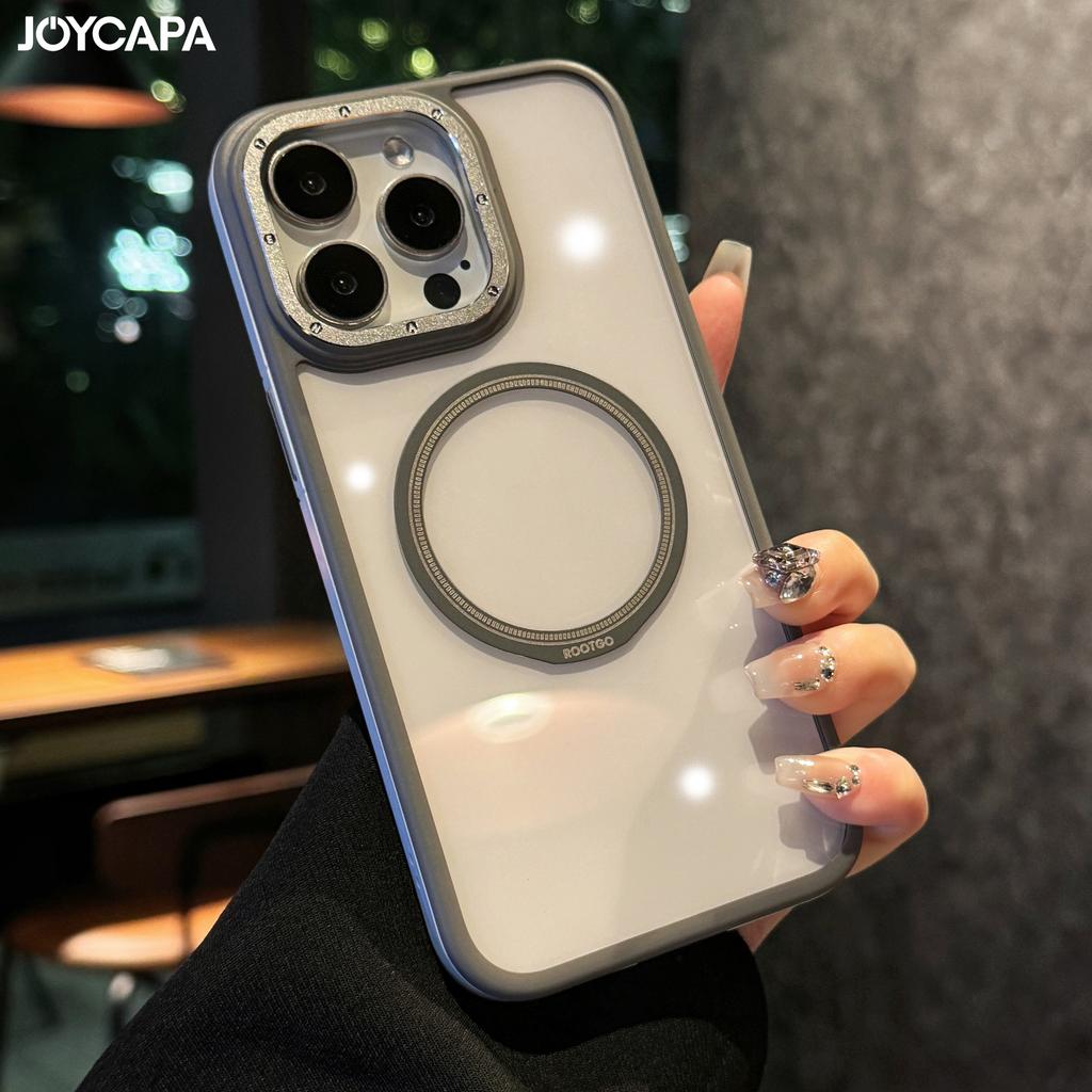 Luxury Clear Armor Bumper Case for iPhone 16 Plus 15 14 13 Pro Max 11 Metal Lens Ring For Magsafe Wireless Charge Magnetic Cover