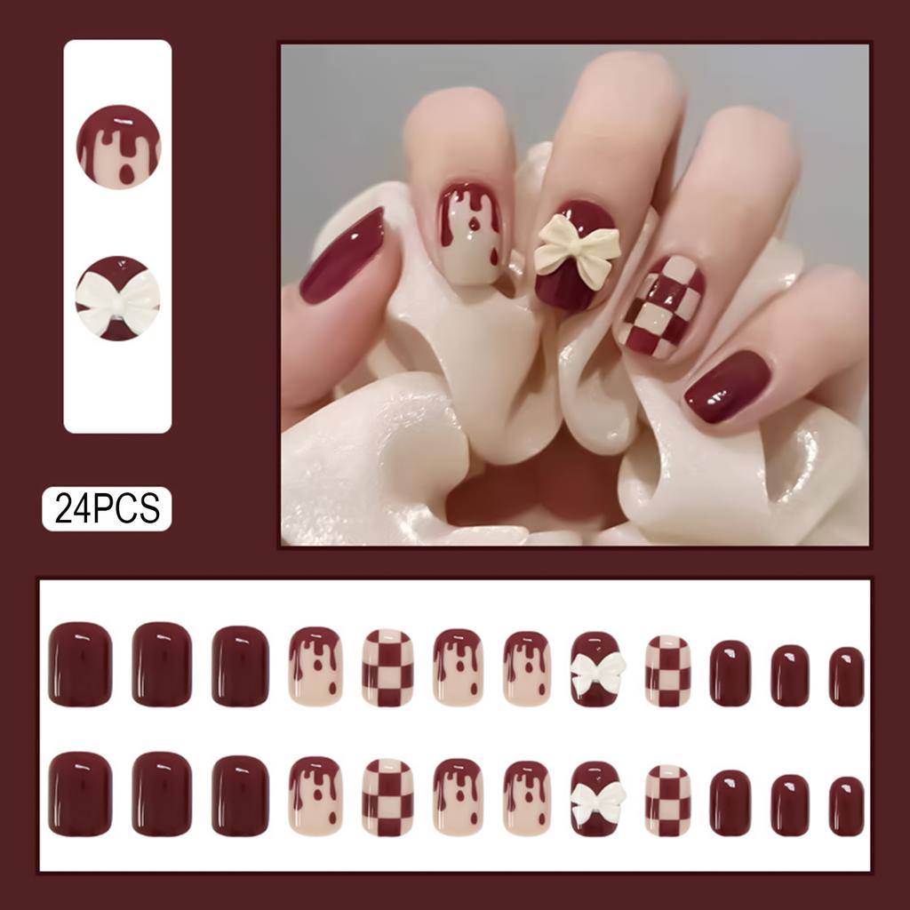24PCS False Nails with 3D Mint Blue Flower Press on False Nails Artificial Wearable Tips Fake Nail Art Manicure Nail Tips