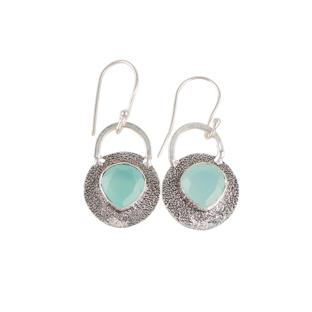 Aqua Chalcedony Gemstone 925 Sterling Silver Jewelry Handmade Earrings 1.30" EE-63-14