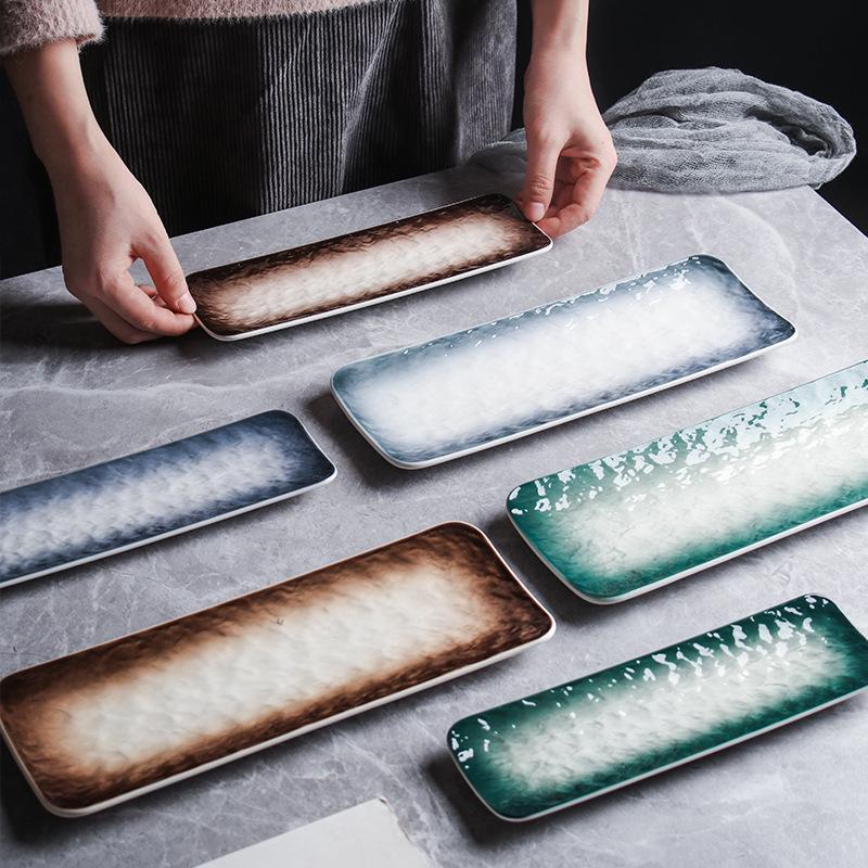 Japanische Keramik rechteckige Platte für Sushi, Dim Sum und Sashimi
