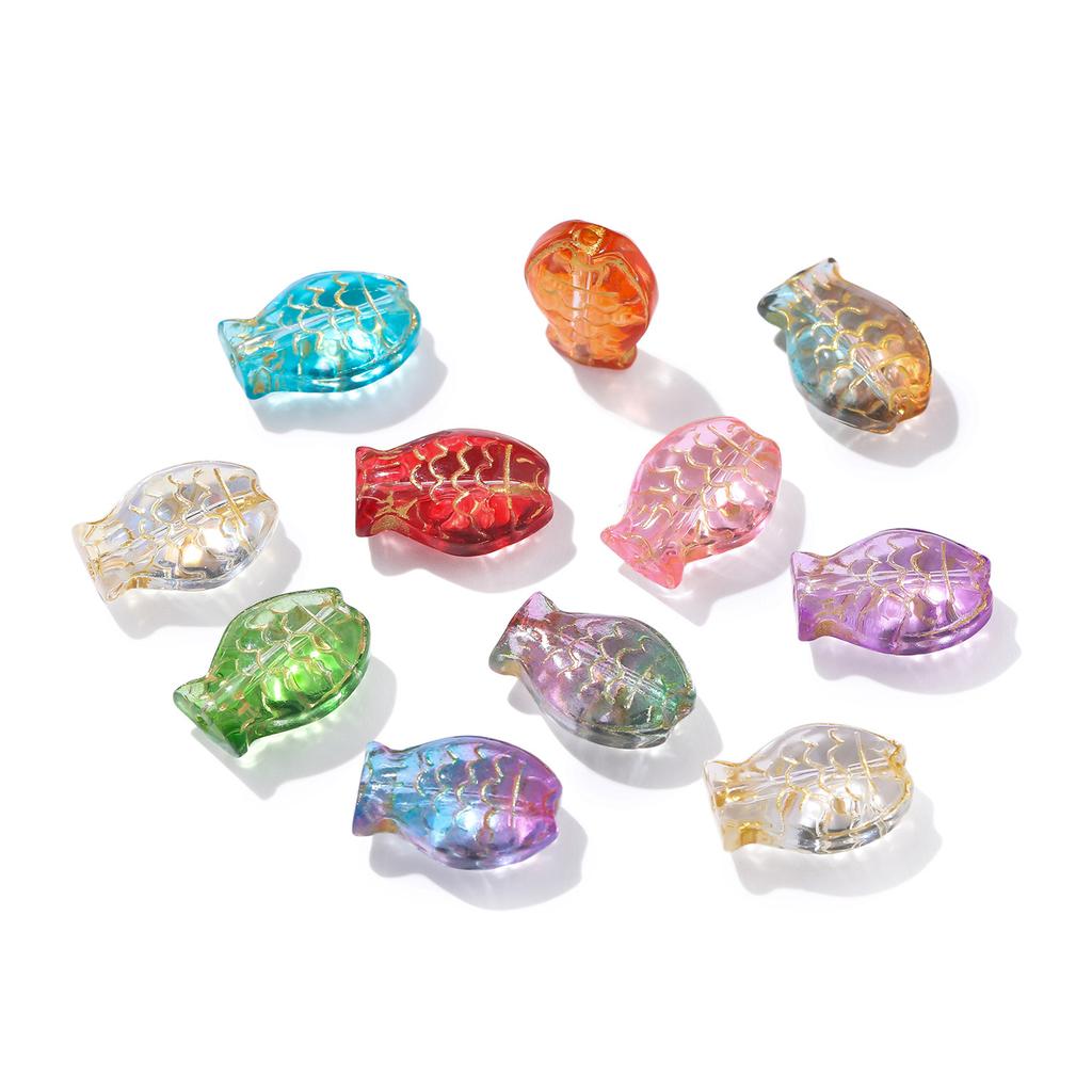 10pcs 10*14.5mm Glass Golored Small Fish Shaped Beads with Golden Edge Spacer Beads for DIY Jewelry Earrings Bracelets Supplies