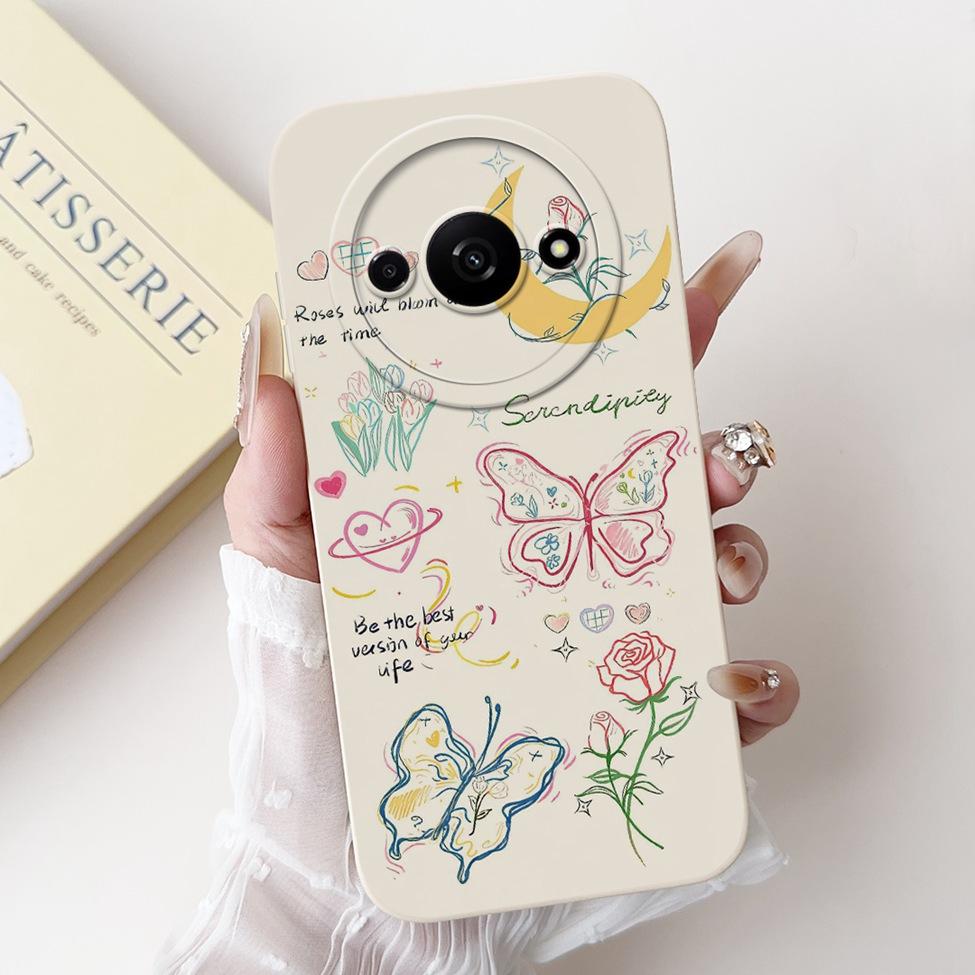Für Redmi A3 Hülle Niedliche Cartoon Katze Ästhetisch Blumenmädchen Junge Stoßfeste Silikon-Rückabdeckung Für Xiaomi Redmi A3 Handyhülle Coque