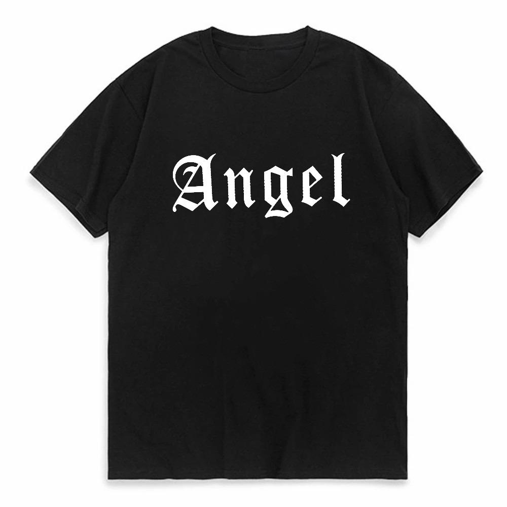 Vintage Angel Letter Graphic Tshirt Fashion Harajuku Streetwear Casual Cotton Tops Tshirt Round Neck Short Sleeve Tee