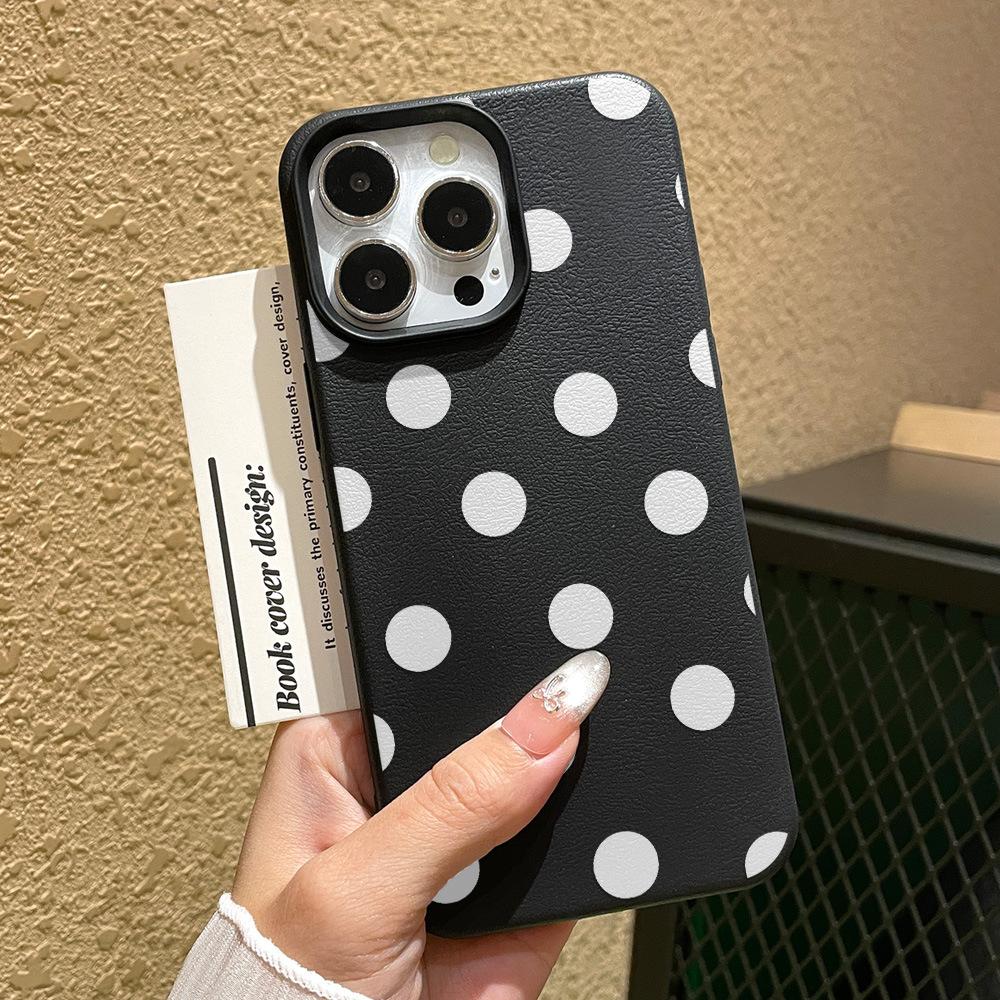 Applicable to iPhone11promax black background white polka dot mobile phone case Apple 11 all-inclusive anti-drop hard case women's model