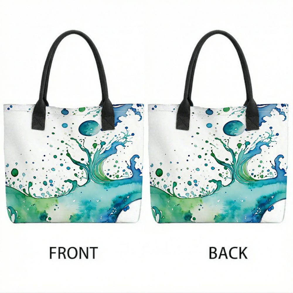 Watercolor Wave Tote Bag Casual Large Capacity Shoulder Handbag for Daily Use