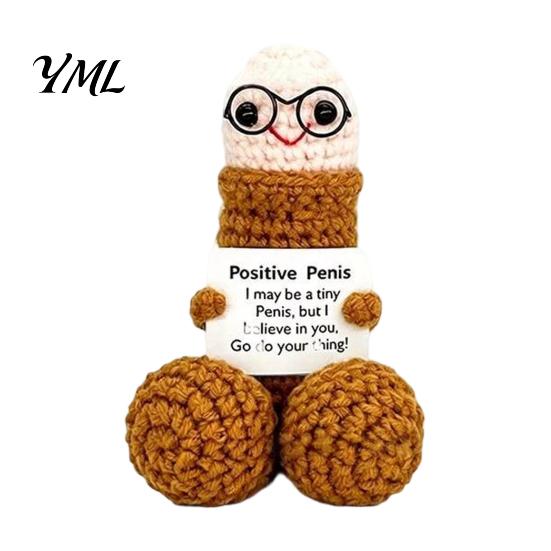 Unique Crochet Figurine Handmade Ornament, Funny Positive Desk Buddy, Cute Novelty Decoration Figurine, Emotional Support Keepsake Gift for