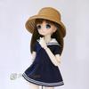 [Petite Marie] 13 DD MDD Compatible (DDH-01~10 Compatible) Cloche Hat Straw Hat Beige with Black and White Ribbon 9-10 Inch 40cm 60cm Doll BJD Doll