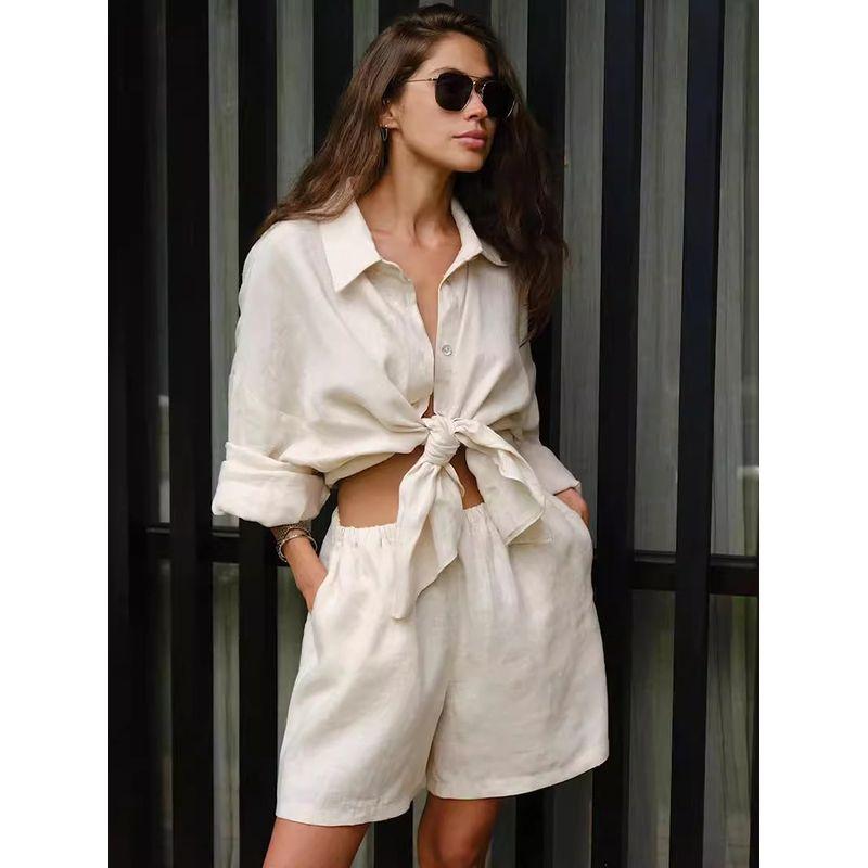 Loose Long Sleeved Shirt and Shorts Set Loose Long Sleeves Shirt Shorts Suit