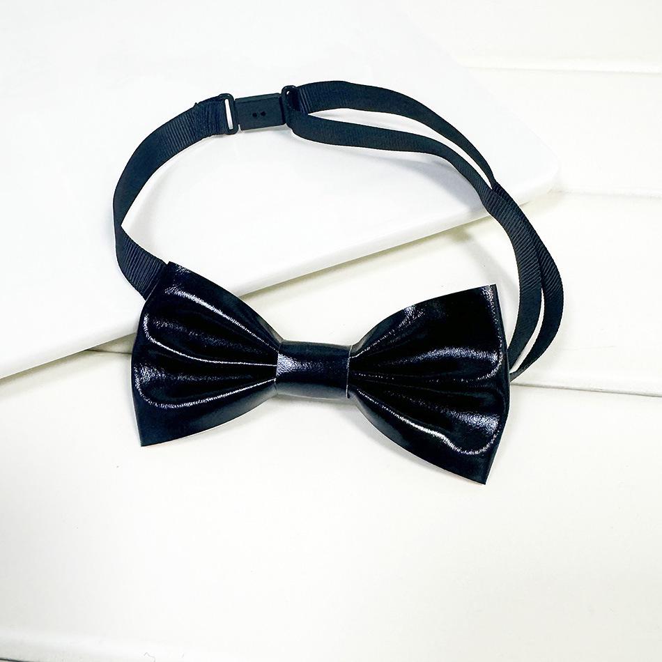 Children's Blue Glitter PU Bow Tie with Flower Decoration