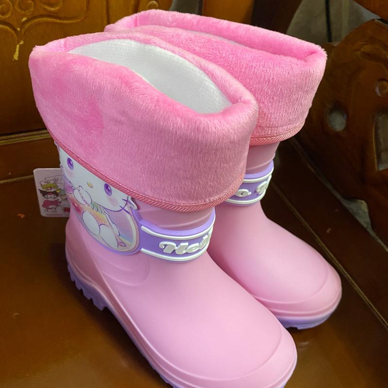 Ye Luoli High Tube Rain Boots Four Seasons3-7Year-old Rubber Boots Kindergarten Rain Boots for Girls, Big Kids, Fleece-lined Cartoon Water Shoes for