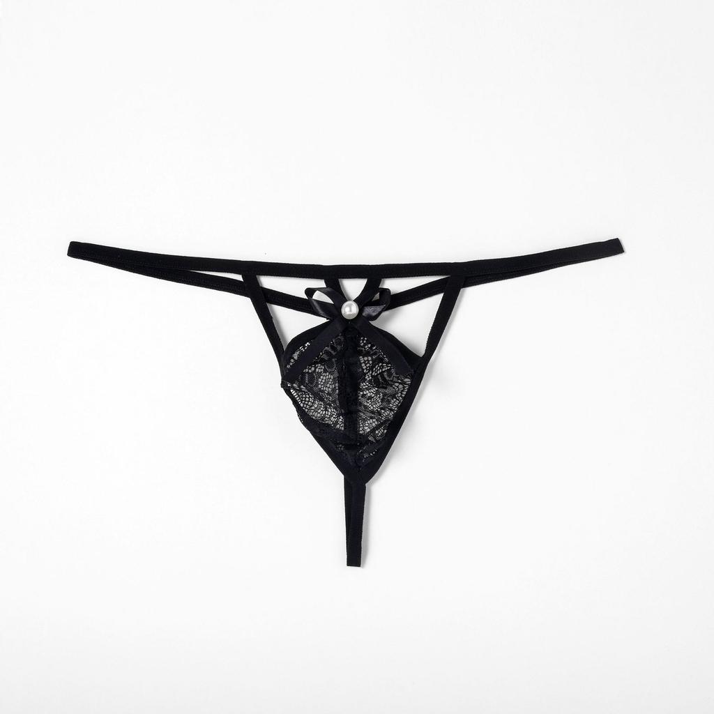 Bow Hollow Front Lace Sissy Pouch Panties Men See Through Lingerie Low Rise T-Back Thong G-String Gay Crossdressing Bikini Brief