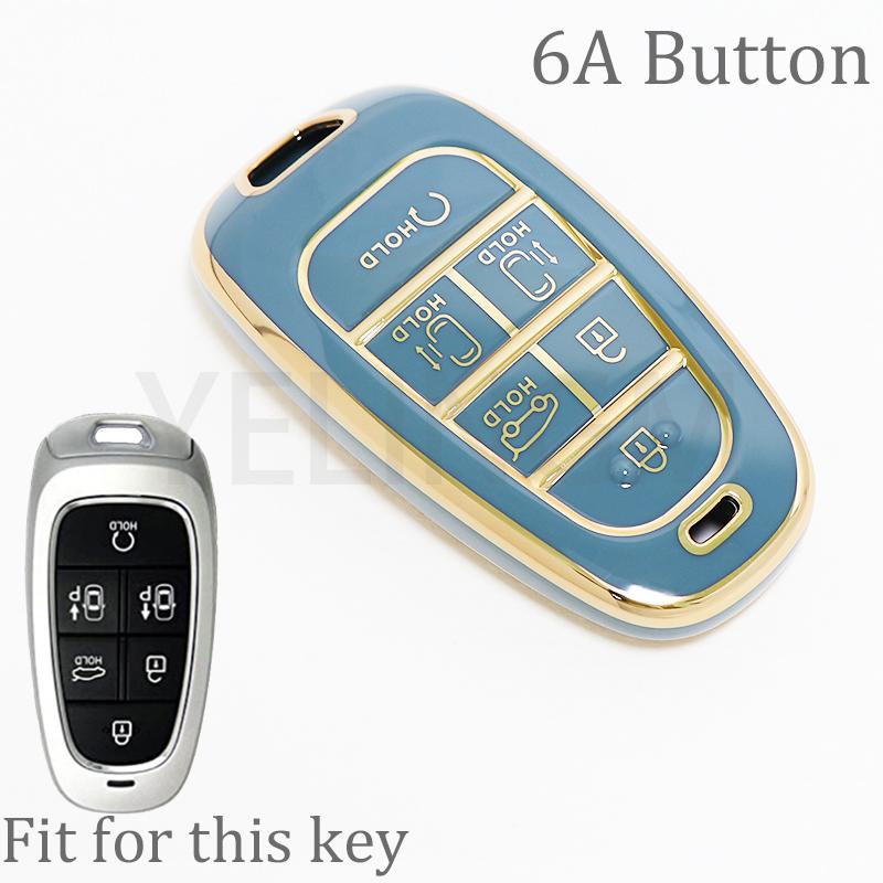 Soft Tpu Car Key Fob Protector Skin Case Cover For Hyundai Sonata Tucson Santa Fe Hybrid Nx4   Remote 6 Buttons Keychain