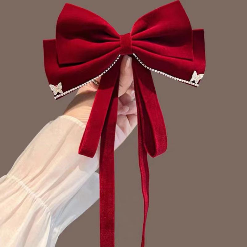 Red Velvet Bow Hair Clips for Women Girls Elegant Hairpin Spring Clip Fashion Ponytail Barrette Wedding Party Hair Accessories